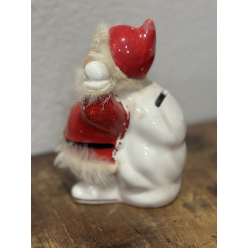 Santa Ceramic Bank 1959 Napco Bedford Ohio Vintage Made Japan Faux Fur Accent - Picture 4 of 15
